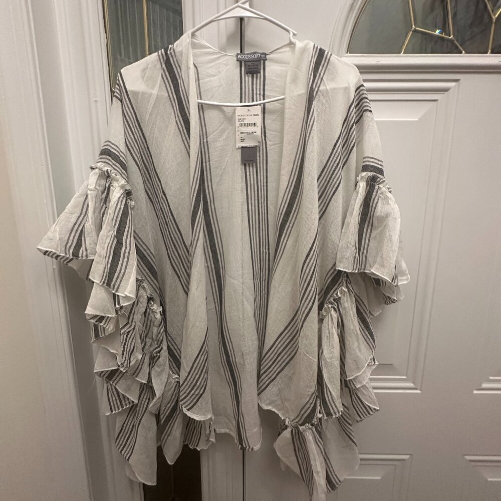 White & Grey Striped Kimono Cover-Up (Style A461801)